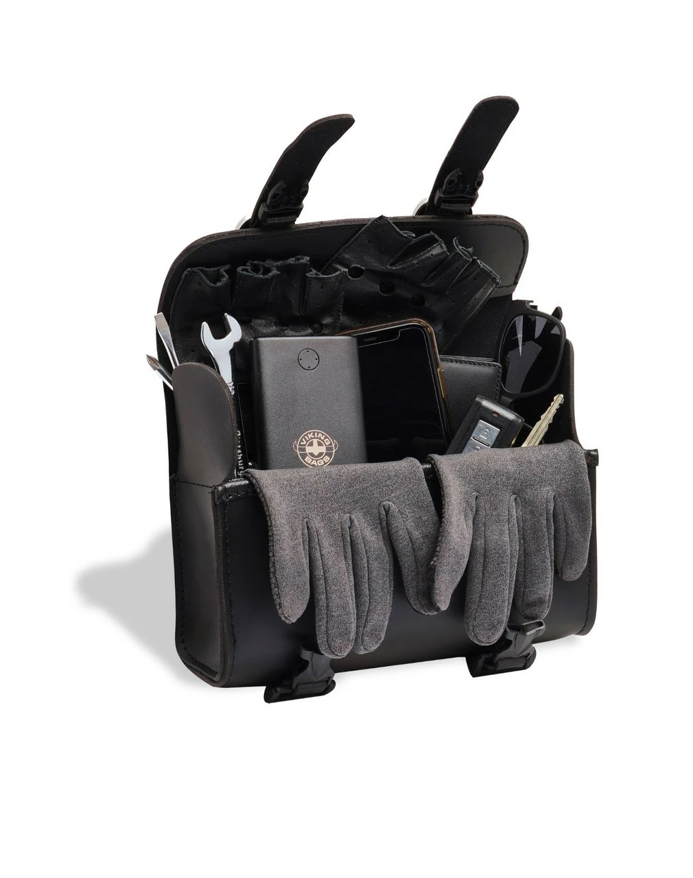 Viking Armor Studded Leather Motorcycle Handlebar Bag - Image 3